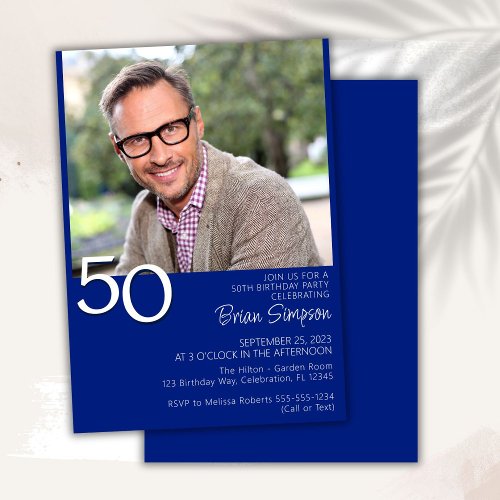 Photo Modern Minimalist Royal Blue 50th Birthday Invitation