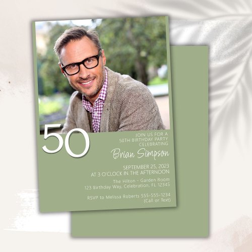 Photo Modern Minimalist Sage Green 50th Birthday Invitation