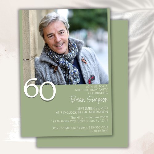 Photo Modern Minimalist Sage Green 60th Birthday Invitation