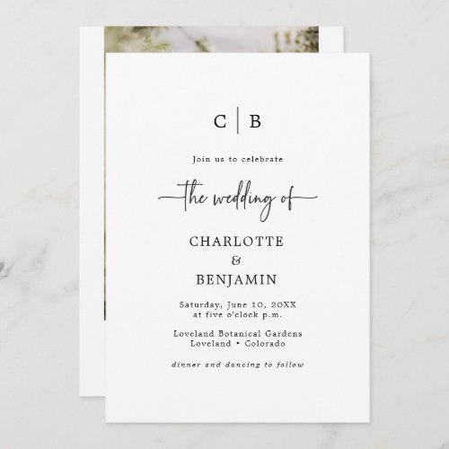 Photo Modern Minimalist Script Wedding Invitation