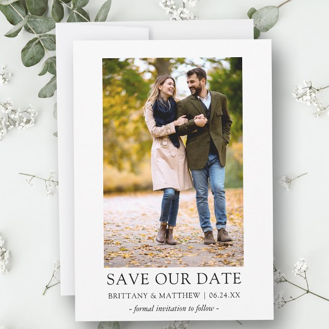 Photo Modern Minimalist Simple Save Our Date Card (Customize to change text size, style or to add more text & photos to back of card.)