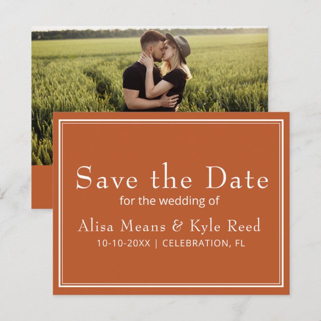 Photo Modern Minimalist Terracotta Save the Date (Front/Back)