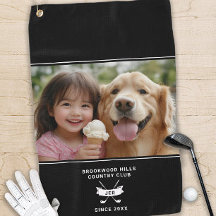 Photo Modern Monogram Initials Golfer Club Name Golf Towel