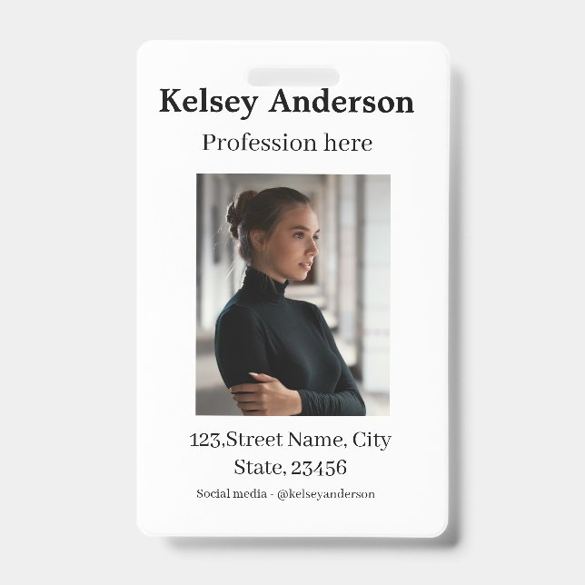 Photo modern profession social media address simpl badge (Front)