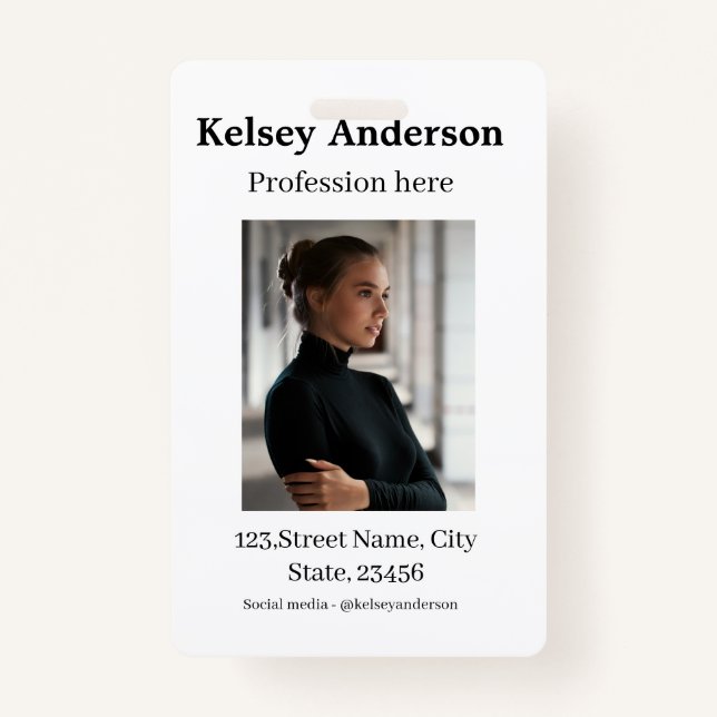 Photo modern profession social media address simpl badge (Front)