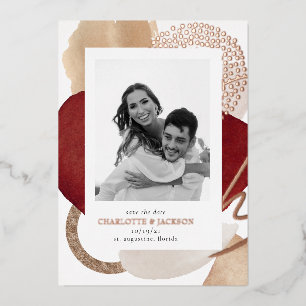 Photo Modern Rose Gold Foil Save The Date Invitation