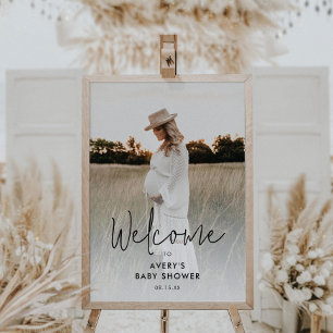 Photo Modern Script Baby Shower Welcome Sign