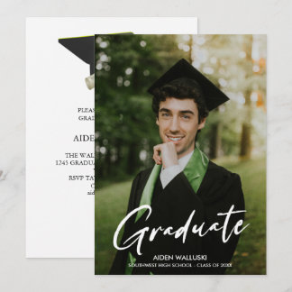 Photo Modern Script Black Cap Party Graduation  Invitation