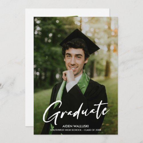 Photo Modern Script Black Cap Party Graduation  Invitation