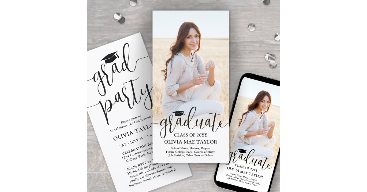 Grad Party Invite Script Photo & Modern Script Graduation Party Invitation | Zazzle