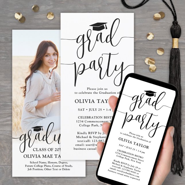 Photo & Modern Script Graduation Party Invitation (Creator Uploaded)