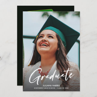 Photo Modern Script Green Cap Party Graduation Invitation