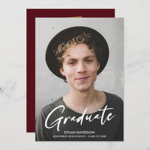 Photo Modern Script Red Cap Party Graduation  Invitation