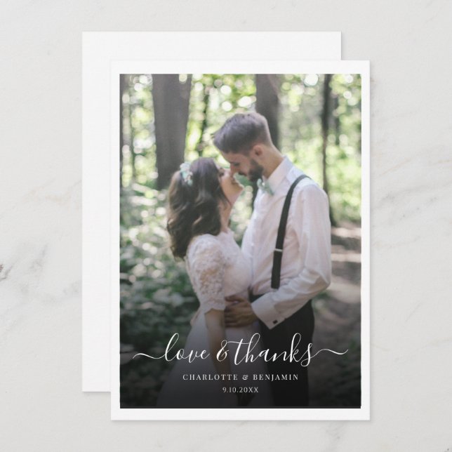 Photo Modern Script Wedding Thank You Card (Front/Back)