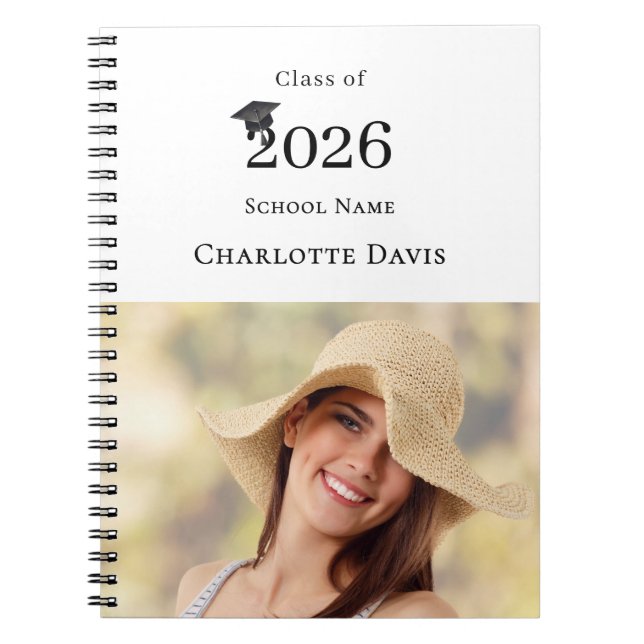  Photo Modern Senior Graduate Class of 2026 Notebook (Front)