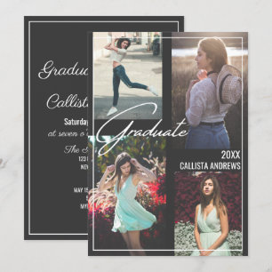 Photo Modern Simple Black White Framed Graduation Invitation