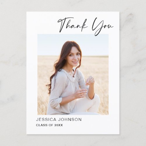 PHOTO Modern simple Elegant Graduation Thank You Announcement Postcard