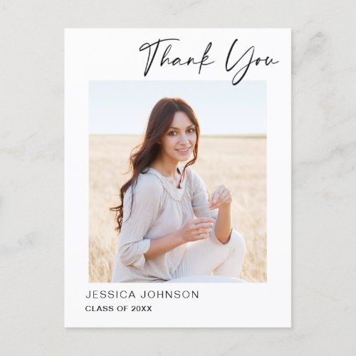 PHOTO Modern Simple Elegant Graduation Thank You Postcard