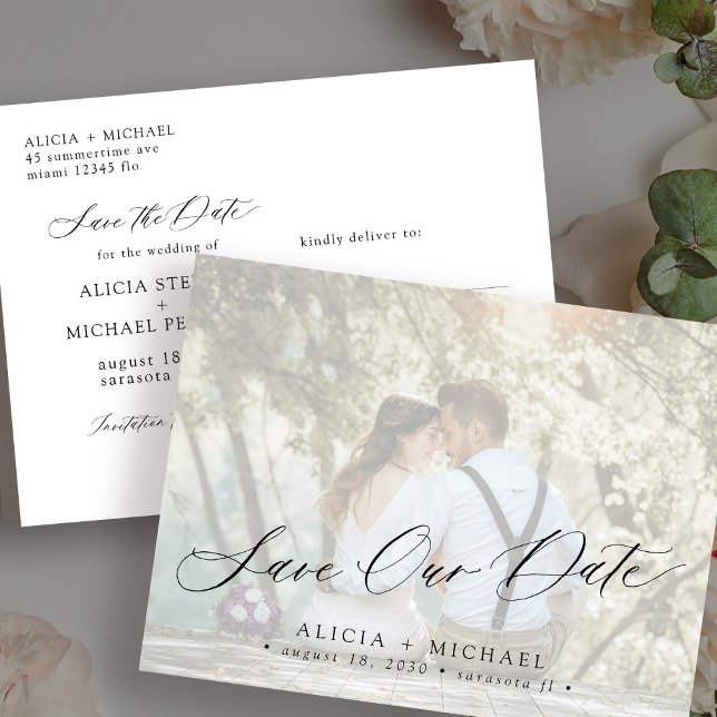 Photo modern simple elegant wedding save the date postcard (Creator Uploaded)