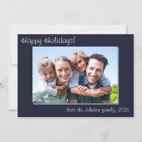  Photo Modern Simple Family Happy Holidays Blue  Holiday Card