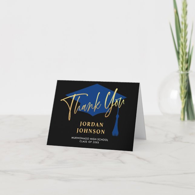 PHOTO Modern Simple Minimalist Golden Graduation Thank You Card (Front)
