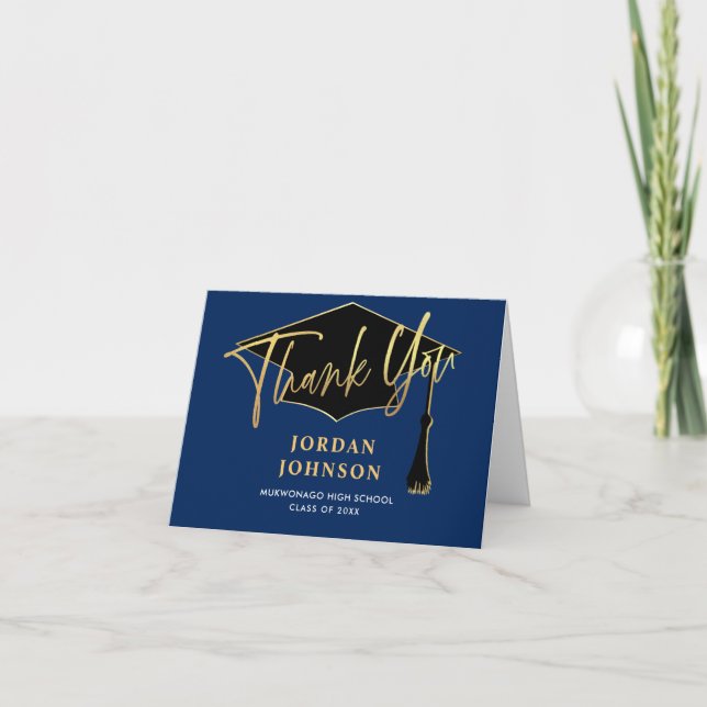 PHOTO Modern Simple Minimalist Golden Graduation Thank You Card (Front)