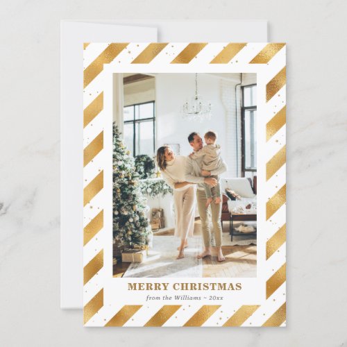 Photo Modern White Gold Merry Christmas Card