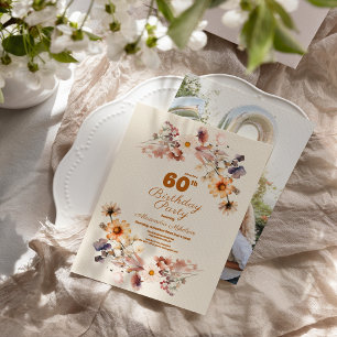 Photo Modern  Wildflower 60th Birthday Invitation