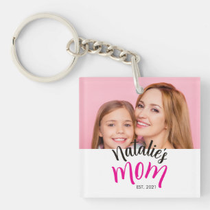 Photo Mom Established Child Name Custom Year Mama Keychain