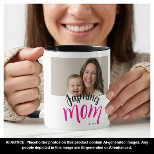 Photo Mom Established Child Name Custom Year Mama Mug