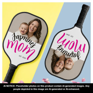 Photo Mom Established Child Name Custom Year Mama Pickleball Paddle