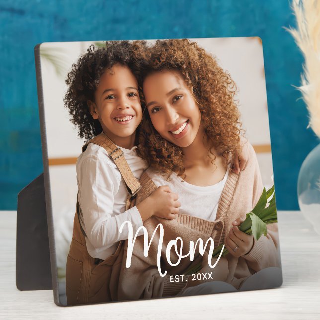 Photo Mom Established Date Black Custom Script Plaque (Creator Uploaded)