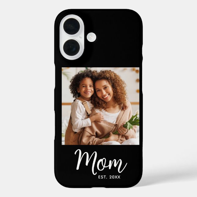 Photo Mom Established Date Black White Script Gift Case-Mate iPhone Case (Back)