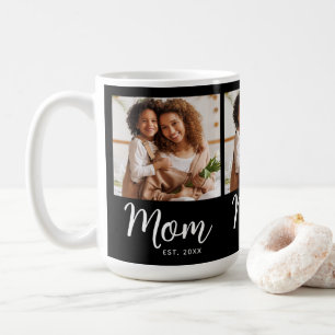 Photo Mom Established Date Black White Script Gift Coffee Mug