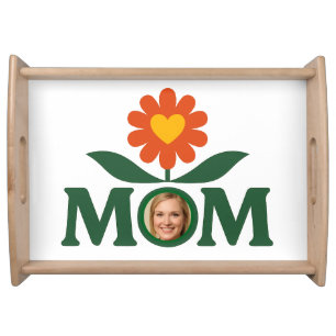 Photo Mom Flower Heart Serving Tray