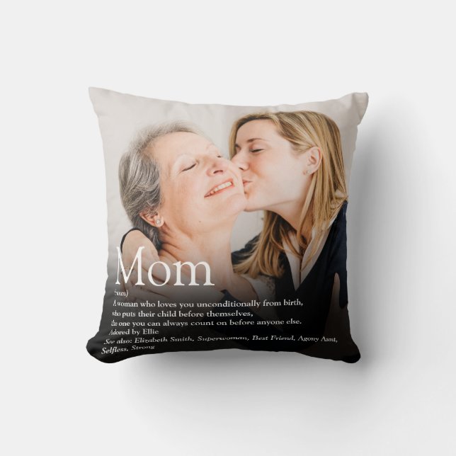Photo Mom Mother Definition Quote Pink Throw Pillow (Front)