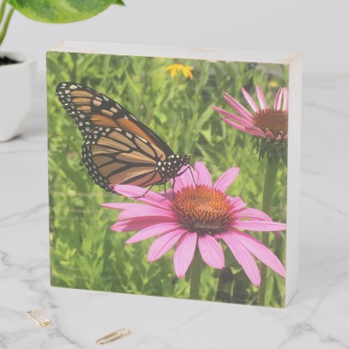 Photo Monarch Butterfly on Pink Coneflower Wooden Box Sign