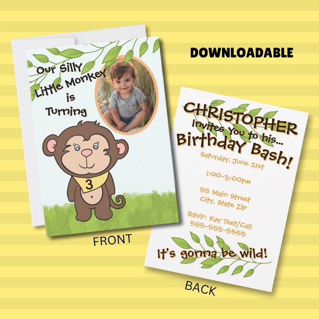 Photo Monkey Birthday Invitation (Creator Uploaded)