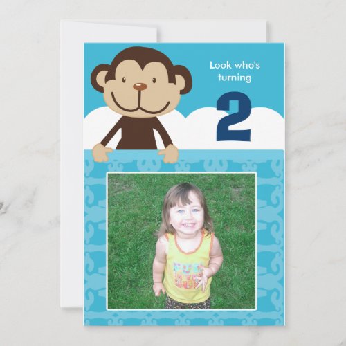 Photo Monkey Birthday Invitation Double Sided