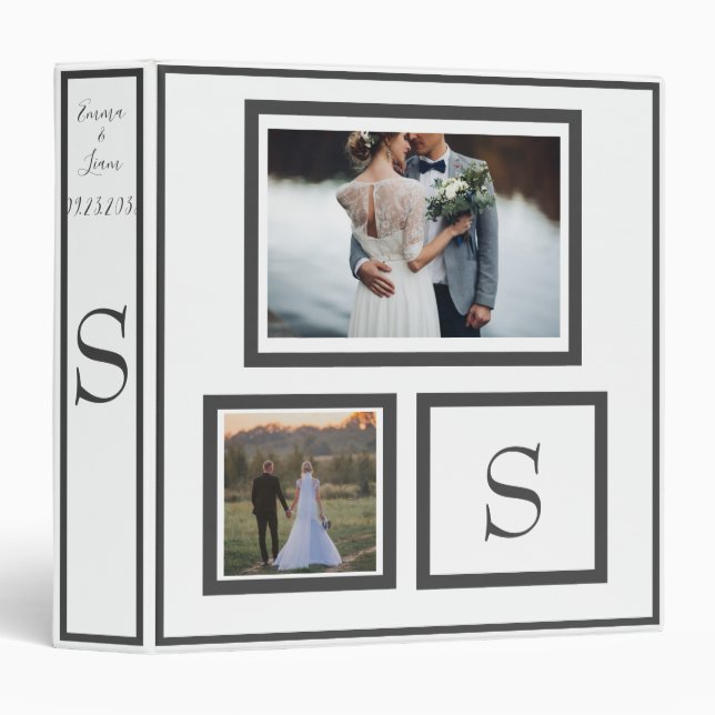 Photo Monogram Abstract Names Wedding Keepsake 3 Ring Binder (Front/Spine)
