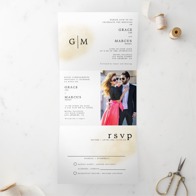 Photo Monogram Bilingual Wedding Invitation (Inside)