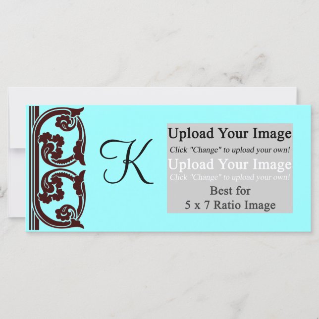 Photo Monogram Chocolate Teal Rack Card Templae (Front)
