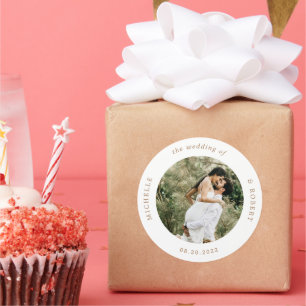 photo monogram elegant wedding classic round stick classic round sticker