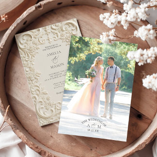 Photo Monogram Embossed Baroque Wedding Invitation