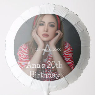 Photo monogram happy 20th birthday gray white balloon
