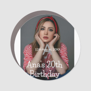 Photo monogram happy 20th birthday gray white car magnet