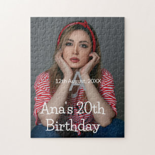 Photo monogram happy 20th birthday gray white jigsaw puzzle