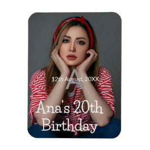 Photo monogram happy 20th birthday gray white magnet