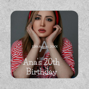 Photo monogram happy 20th birthday gray white patch