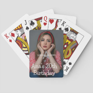 Photo monogram happy 20th birthday gray white poker cards